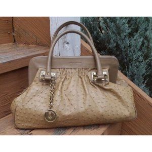 Charles Jourdan Bag Ostrich Leather Satchel Purse Handbag Tan NO ZIP PULL READ